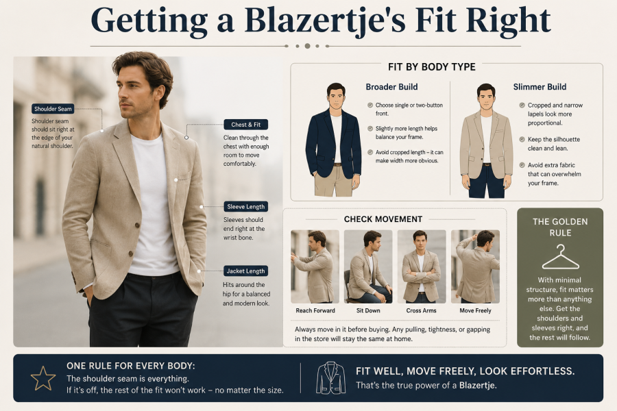 Getting a Blazertje fit right with shoulder, sleeve, chest, and jacket length guidance
