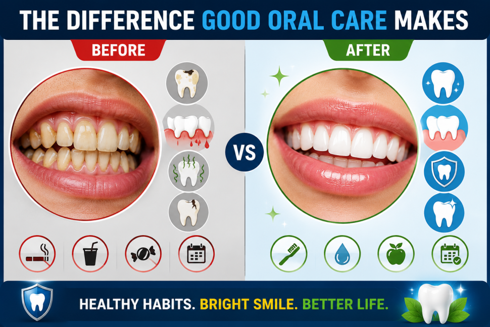 Before and after comparison showing the difference good oral care can make