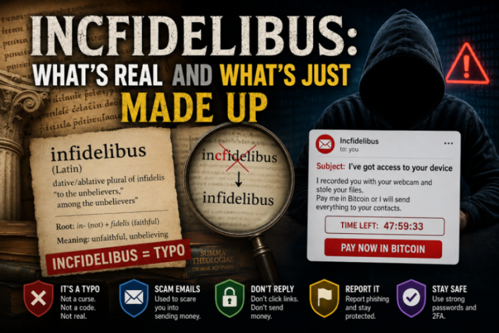 Incfidelibus meaning explained with Latin typo and scam email warning