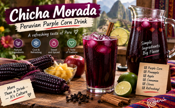 Chicha Morada Peruvian purple corn drink with pineapple, lime, cinnamon, and cloves