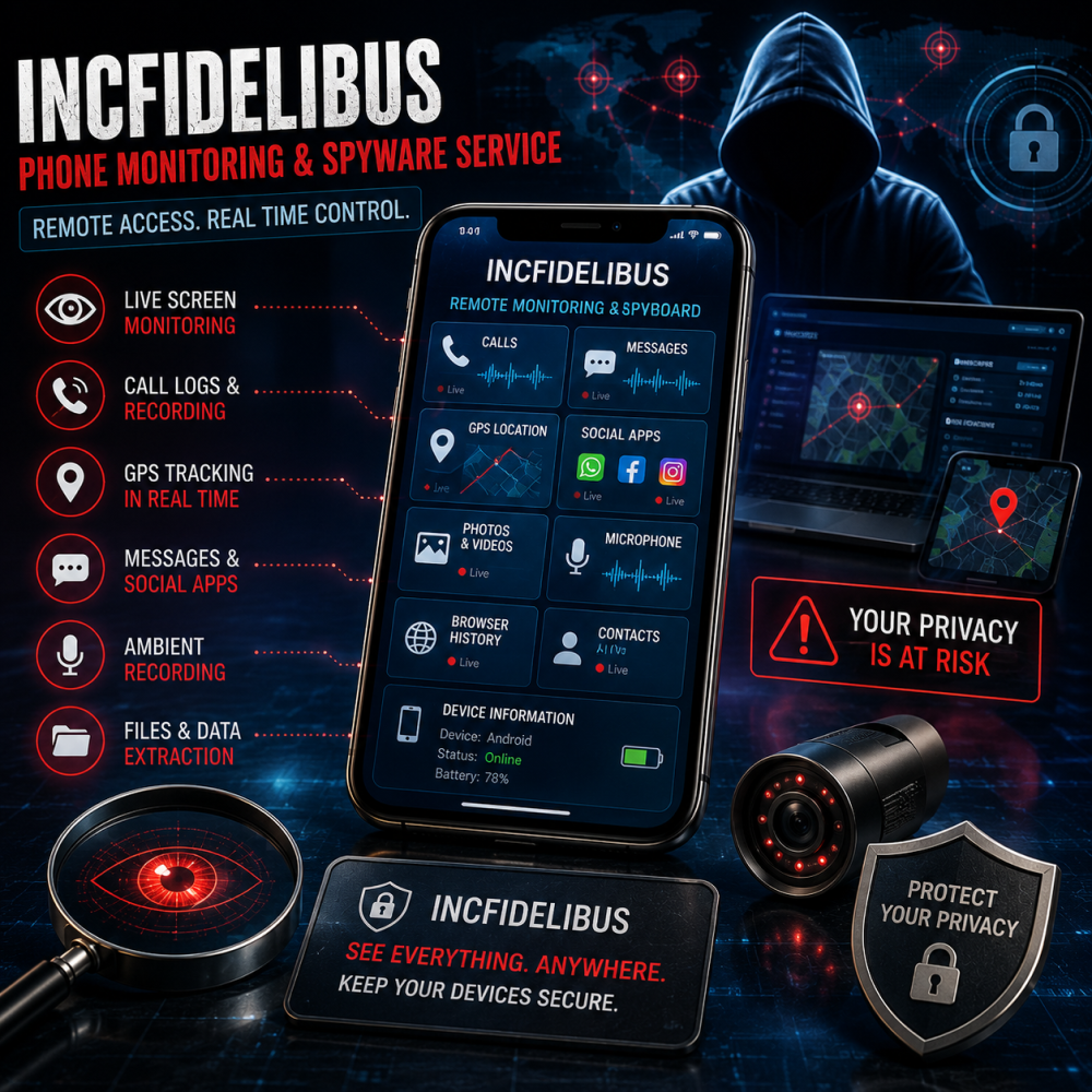 Incfidelibus phone monitoring and spyware service with GPS tracking and data access.