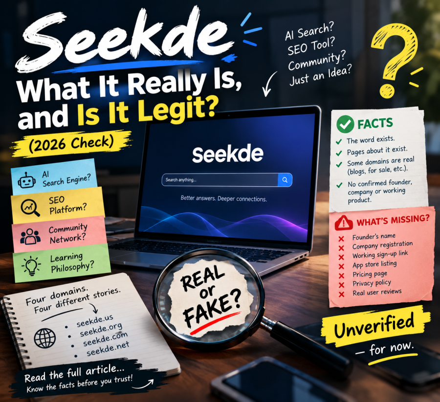 Is Seekde Safe to Use infographic showing verified facts, website red flags, online safety tips, and why Seekde remains unverified in 2026.
